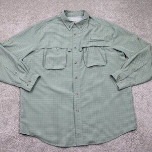 L.L. Bean Vented Shirt Mens Large Green Fishing Lined Polyester L/S Roll Sleeve